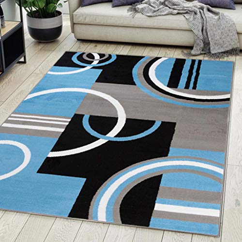 Teppich Wohnzimmer Kurzflor Blau Modern Geometrisch Muster Öko-Tex 140 x 200 cm von Carpeto Rugs