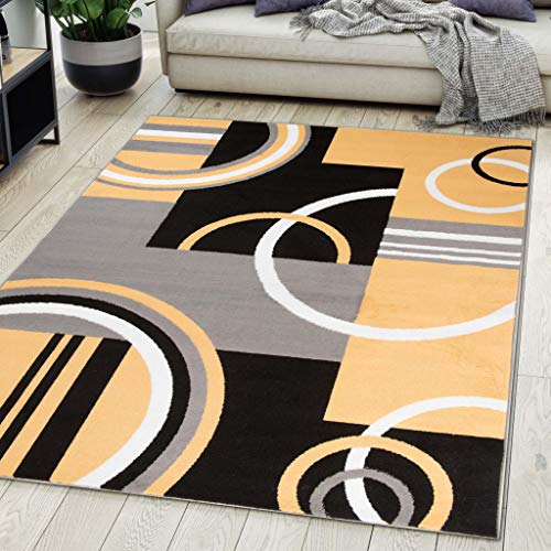 Teppich Wohnzimmer Kurzflor Gelb Modern Geometrisch Muster Öko-Tex 160 x 220 cm von Carpeto Rugs