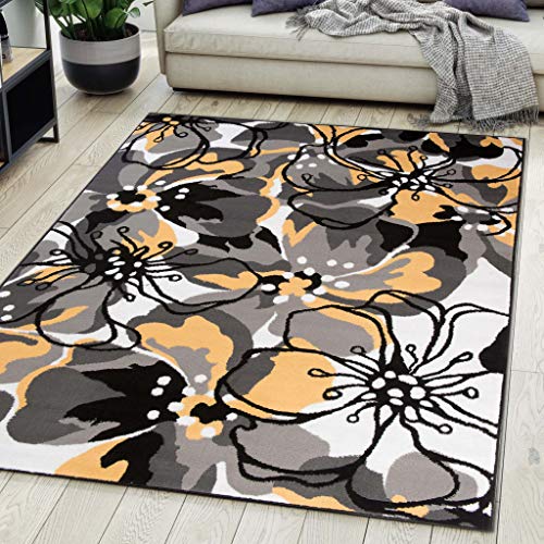 Carpeto Rugs Teppich Wohnzimmer Kurzflor Grau Modern Floral Muster Öko-Tex 250 x 300 cm von Carpeto Rugs