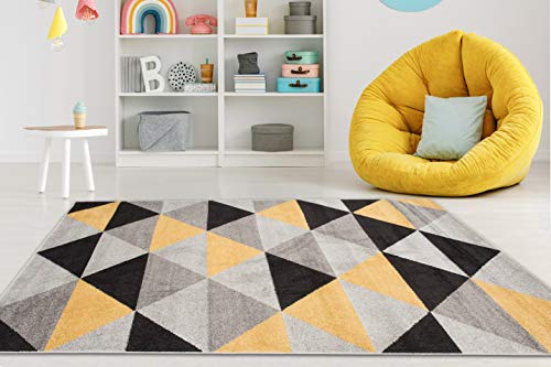 Carpeto Rugs Teppich Wohnzimmer Kurzflor Grau Modern Geometrisch Rauten Muster - Niedrigflor Teppich für Wohnzimmer Jugenzimmer Kinderzimmer/Öko-Tex Pastell Gelb 120 x 170 cm von Carpeto Rugs