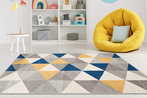 Carpeto Rugs Teppich Wohnzimmer Kurzflor Grau Modern Geometrisch Rauten Muster - Niedrigflor Teppich für Wohnzimmer Jugenzimmer Kinderzimmer/Öko-Tex Pastell Grau Gelb Blau 120 x 170 cm von Carpeto Rugs