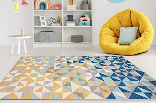 Carpeto Rugs Teppich Wohnzimmer Kurzflor Grau Modern Geometrisch Rauten Muster - Niedrigflor Teppich für Wohnzimmer Jugenzimmer Kinderzimmer/Öko-Tex Pastell Grau Gelb Türkis 120 x 170 cm von Carpeto Rugs