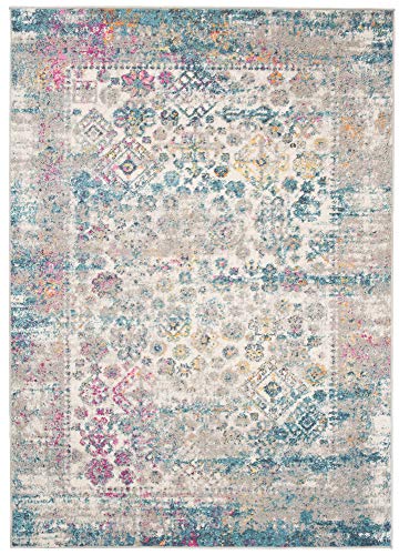 Carpeto Rugs Teppich Wohnzimmer Kurzflor Vintage Look Abstraktes Orientalisch Muster - Niedrigflor Teppich für Wohnzimmer, Schlafzimmer, Esszimmer - Versch. Größen Türkis Grau Bunt 160 x 220 cm von Carpeto Rugs