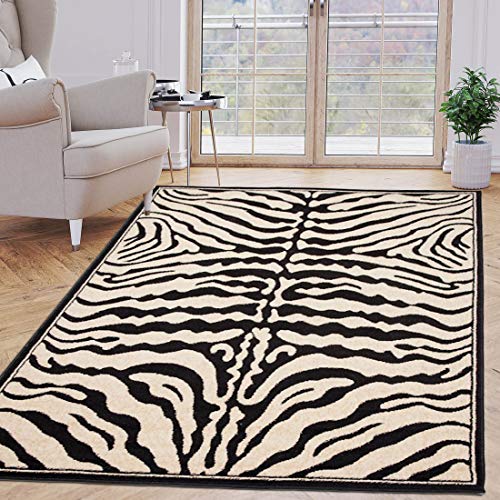 Carpeto Rugs Teppich Zebra Tierfell Optik Tiere Motiv Animal Print Zebra Muster - Bettvorleger Teppich für Wohnzimmer Schlafzimmer Esszimmer Schwarz-Weiß 100 x 200 cm von Carpeto Rugs