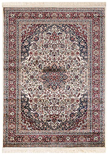 Carpeto Rugs Teppich mit Fransen Orientalisch in Creme Rot - Wohnzimmer Schlafzimmer - Klassisch Orient Muster dicht gewebt - Kurzflor Weiche Viskose - Faser 80 x 220 cm von Carpeto Rugs