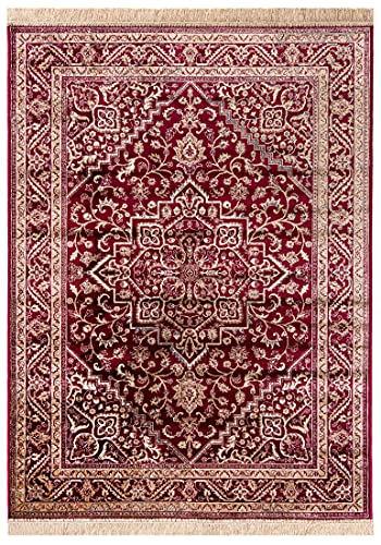 Carpeto Rugs Teppich mit Fransen Orientalisch in Creme Silber - Wohnzimmer Schlafzimmer - Klassisch Orient Muster dicht gewebt - Kurzflor Weiche Viskose - Faser 80 x 150 cm von Carpeto Rugs