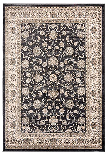 Carpeto Rugs Traditioneller Orientalischer Teppich mit Blumen - Kurzflor - Weich Teppich für Wohnzimmer, Schlafzimmer, Esszimmer - ÖKO-TEX Wohnzimmerteppich - Teppiche - Schwarz Beige - 100 x 150 cm von Carpeto Rugs