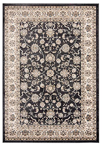 Carpeto Rugs Traditioneller Orientalischer Teppich mit Blumen - Kurzflor - Weich Teppich für Wohnzimmer, Schlafzimmer, Esszimmer - ÖKO-TEX Wohnzimmerteppich - Teppiche - Schwarz Beige - 120 x 170 cm von Mazovia