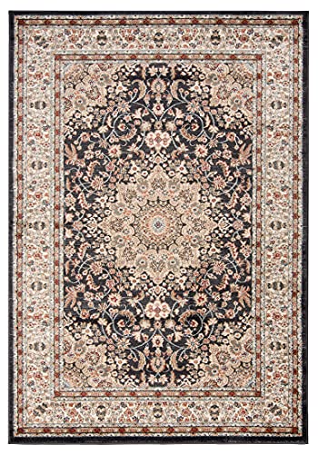 Carpeto Rugs Traditioneller Orientalischer Teppich mit Blumen - Kurzflor - Weich Teppich für Wohnzimmer, Schlafzimmer, Esszimmer - ÖKO-TEX Wohnzimmerteppich - Teppiche - Schwarz Beige - 140 x 200 cm von Carpeto Rugs