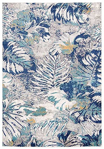 Carpeto Rugs Vintage Blattmuster Modern Designer Teppich - Kurzflor - Weich Teppich für Wohnzimmer, Schlafzimmer, Esszimmer - ÖKO-TEX Wohnzimmerteppich - Teppiche - Grau Navy Blau - 160 x 230 cm von Carpeto Rugs