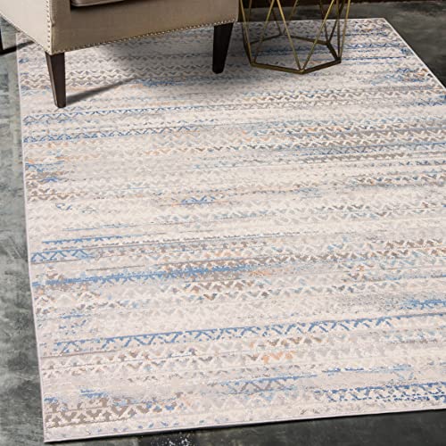 Carpeto Rugs Vintage Designer Teppich - Kurzflor - Weich Teppich für Wohnzimmer, Schlafzimmer, Esszimmer - ÖKO-TEX Wohnzimmerteppich - Teppiche - Creme Blau - 160 x 220 cm von Carpeto Rugs