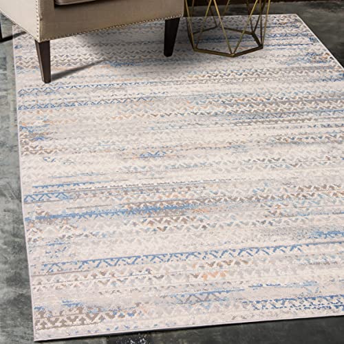 Carpeto Rugs Vintage Geometrisch Modern Designer Teppich - Kurzflor - Weich Teppich für Wohnzimmer, Schlafzimmer, Esszimmer - ÖKO-TEX Wohnzimmerteppich - Teppiche - Beige Creme Blau - 200 x 300 cm von Carpeto Rugs