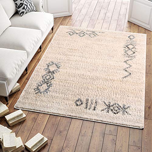 Carpeto Shaggy Hochflor Teppich Bettvorleger - für Wohnzimmer, Schlafzimmer, Esszimmer - Creme - Ethno Motiv - Weicher Modern Teppiche - 80 x 150 cm von Carpeto Rugs