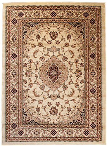 Carpeto Teppich Orientteppich Creme 140 x 190 cm Medaillon Konturenschnitt Muster Iskander Kollektion von Carpeto Rugs