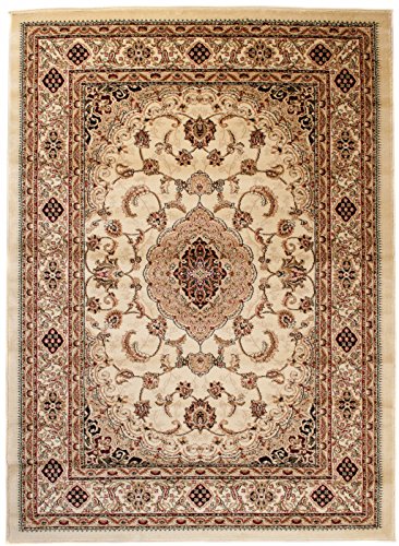 Carpeto Teppich Orientteppich Creme 150 x 295 cm Medaillon Konturenschnitt Muster Iskander Kollektion von Carpeto Rugs