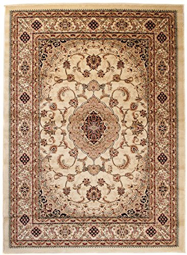 Carpeto Teppich Orientteppich Creme 250 x 350 cm Medaillon Konturenschnitt Muster Iskander Kollektion von Carpeto Rugs