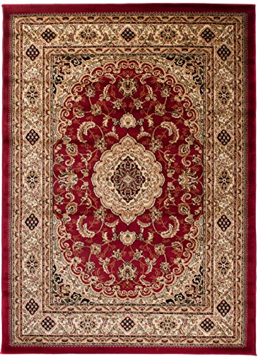 Carpeto Teppich Orientteppich Rot 250 x 350 cm Medaillon Konturenschnitt Muster Iskander Kollektion von Carpeto Rugs