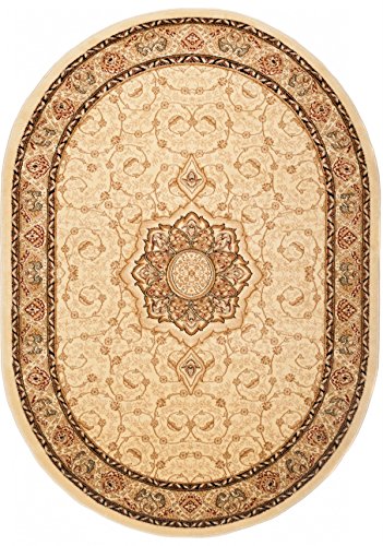 Carpeto Teppich Oval Orientteppich Creme 200 x 300 cm Medaillon Konturenschnitt Muster Iskander Kollektion von Carpeto Rugs