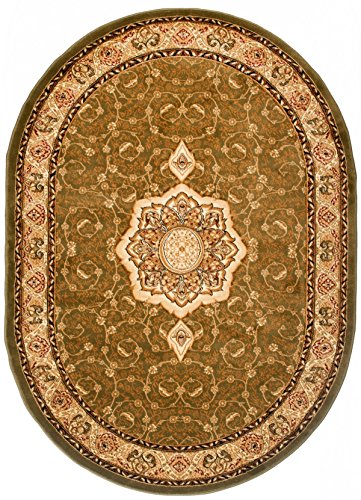 Carpeto Teppich Oval Orientteppich Grün 200 x 300 cm Medaillon Konturenschnitt Muster Iskander Kollektion von Carpeto Rugs