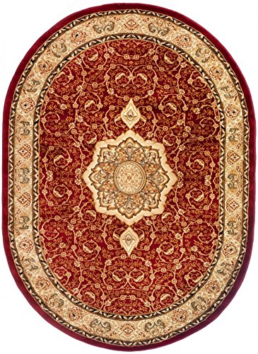 Carpeto Teppich Oval Orientteppich Rot 150 x 295 cm Medaillon Konturenschnitt Muster Iskander Kollektion von Carpeto Rugs