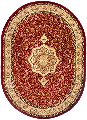 Carpeto Teppich Oval Orientteppich Rot 200 x 300 cm Medaillon Konturenschnitt Muster Iskander Kollektion von Carpeto Rugs