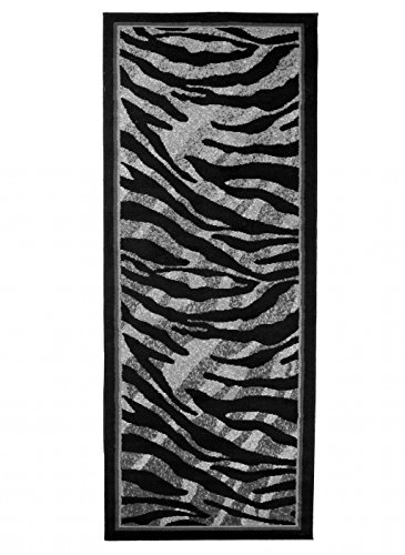 Carpeto Tierfell Läufer Teppich Schwarz 100 x 250 cm Afrika Muster Kurzflor Monaco Kollektion von Carpeto Rugs