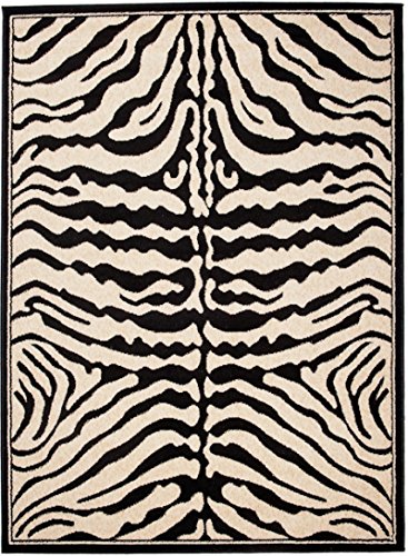 Carpeto Tierfell Teppich Creme Schwarz 160 x 220 cm Zebra Muster Kurzflor Verona Kollektion von Carpeto Rugs