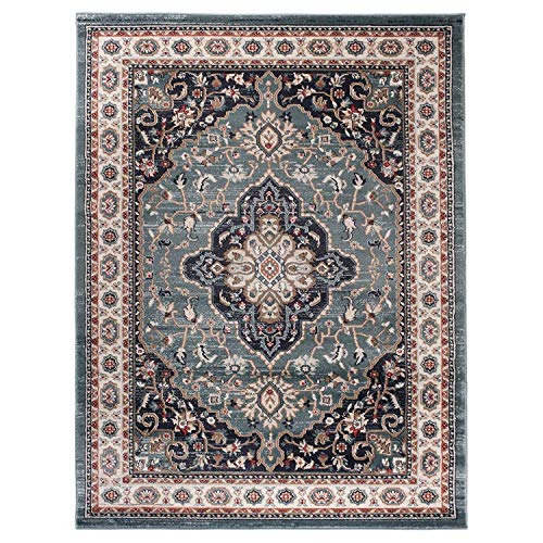 Carpeto Traditioneller Orientalischer Teppich - Kurzflor - Weicher Teppich Perser für Wohnzimmer Schlafzimmer Esszimmer - ÖKO-TEX Zertifiziert - AYLA - 120 x 170 cm - Blau von Mazovia