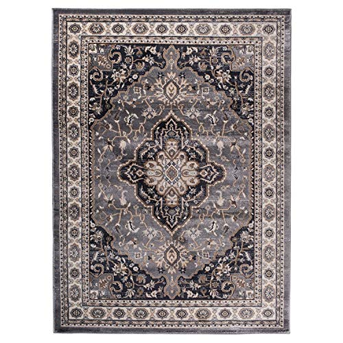 Carpeto Traditioneller Orientalischer Teppich - Kurzflor - Weicher Teppich Perser für Wohnzimmer Schlafzimmer Esszimmer - ÖKO-TEX Zertifiziert - AYLA - 120 x 170 cm - Grau von Carpeto Rugs