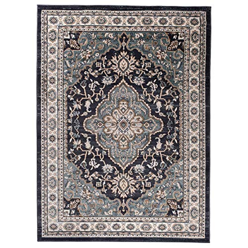 Carpeto Traditioneller Orientalischer Teppich - Kurzflor - Weicher Teppich Perser für Wohnzimmer Schlafzimmer Esszimmer - ÖKO-TEX Zertifiziert - AYLA - 120 x 170 cm - Schwarz von Carpeto Rugs