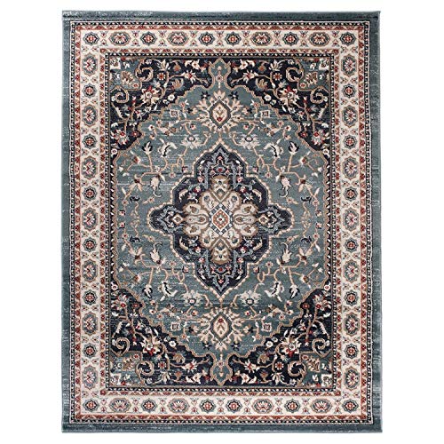 Carpeto Traditioneller Orientalischer Teppich - Kurzflor - Weicher Teppich Perser für Wohnzimmer Schlafzimmer Esszimmer - ÖKO-TEX Zertifiziert - AYLA - 160 x 220 cm - Blau von Mazovia