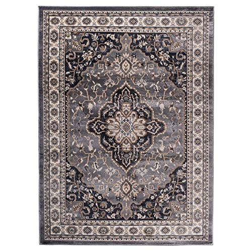 Carpeto Traditioneller Orientalischer Teppich - Kurzflor - Weicher Teppich Perser für Wohnzimmer Schlafzimmer Esszimmer - ÖKO-TEX Zertifiziert - AYLA - 200 x 300 cm - Grau von Carpeto Rugs