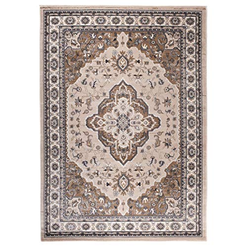 Carpeto Traditioneller Orientalischer Teppich - Kurzflor - Weicher Teppich Perser für Wohnzimmer Schlafzimmer Esszimmer - ÖKO-TEX Zertifiziert - AYLA - 60 x 100 cm - Beige von Mazovia