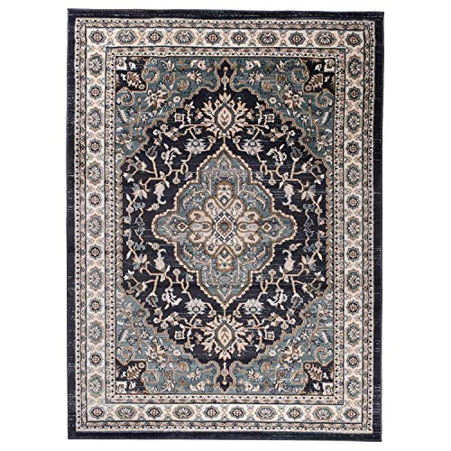 Carpeto Traditioneller Orientalischer Teppich - Kurzflor - Weicher Teppich Perser für Wohnzimmer Schlafzimmer Esszimmer - ÖKO-TEX Zertifiziert - AYLA - 60 x 100 cm - Schwarz von Carpeto Rugs