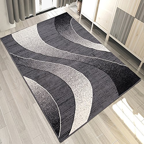 Designer Teppich mit Modern Wellen Meliert in Grau Dunkelgrau - ÖKO TEX (250 x 350 cm) von Carpeto Rugs