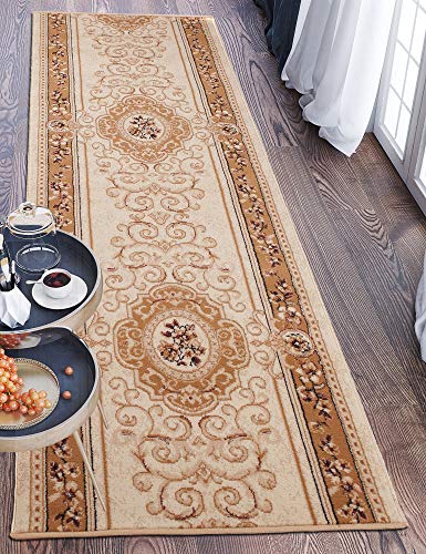 Läufer Flur Teppich Orientalisch - Küche Vorzimmer Eingangsbereich - Teppichläufer Meterware 100 cm Breit - Creme Beige 100 x 800 cm von Carpeto Rugs