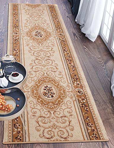 Läufer Flur Teppich Orientalisch - Küche Vorzimmer Eingangsbereich - Teppichläufer Meterware 70 cm Breit - Creme Beige 70 x 450 cm von Carpeto Rugs