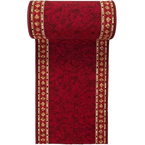 Läufer Teppich Flur - Modern Muster - Rückseite aus Gummi Anti-Rutsch - Kurzfloor Teppichläufer nach Maß - Gel-MAX Kollektion Weinrot 100 x 475 cm von WE LOVE RUGS CARPETO