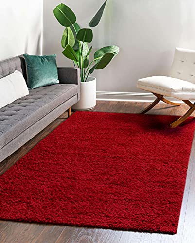 Shaggy Teppich Einfarbig - Langflor Hochflor 3 cm - Modern Teppiche fürs Wohnzimmer Schlafzimmer Esszimmer jeden Raum - Rechteckig Viele Farben & Größe - Rot weinrot 70 x 200 cm von Carpeto Rugs