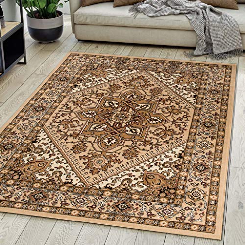 Carpeto Rugs Teppich Orientalisch Beige Klassisch Muster Kurzflor Öko-Tex Wohnzimmer 120 x 170 cm von Carpeto Rugs