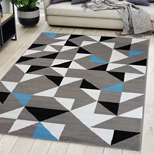 Teppich Wohnzimmer Kurzflor Grau Modern Geometrisch Muster Öko-Tex 160 x 220 cm von Carpeto Rugs