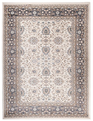 Traditioneller Klassischer Teppich für Ihre Wohnzimmer - Creme Anthrazit Schwarz - Perser Orientalisches Ziegler Nain Muster - Blumen Ornamente - Top Qualität Pflegeleicht " AYLA " 120 x 170 cm Klein von Carpeto Rugs