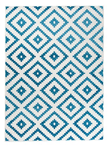 We Love Rugs - Carpeto Orientalisches Marokkanisches Teppich - Flor Modern Designer Muster - Wohnzimmer Schlafzimmer Esszimmer - Weiß Blau - 120 x 170 cm von Carpeto Rugs