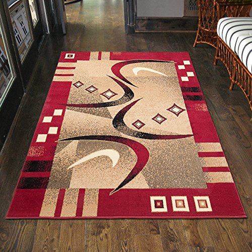 Carpeto Designer Teppich Kurzflor Modern Retro Gestreift Muster In Rot - ÖKO TEX (250 x 350 cm) von Carpeto