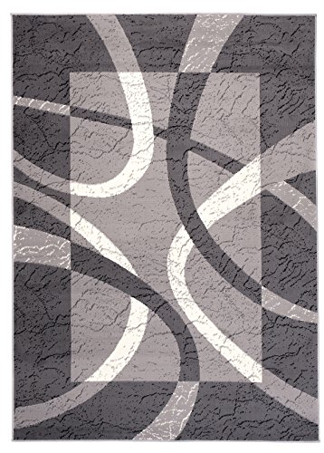 Carpeto Designer Teppich Modern Rahmen Gestreift Kurzflor Meliert In Grau - ÖKO TEX (220 x 300 cm) von Carpeto