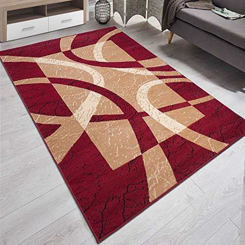 Carpeto Designer Teppich Modern Rahmen Gestreift Kurzflor Meliert In Rot - ÖKO TEX (160 x 220 cm) von Carpeto