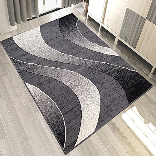 Carpeto Designer Teppich mit Modern Wellen Meliert in Grau Dunkelgrau - ÖKO TEX (220 x 300 cm) von Carpeto