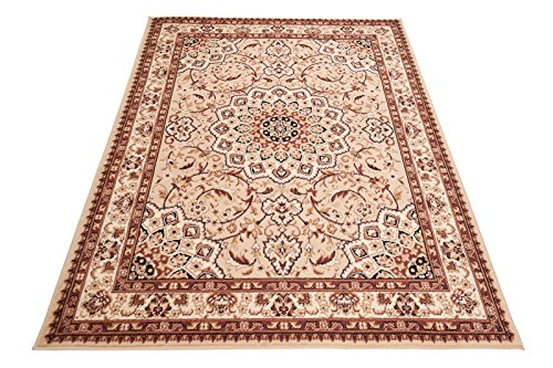Carpeto Klassischer Orientteppich & Perserteppich mit Orientalisch Ornamente Mandala Muster Kurzflor in Beige Cream / TOP Preis - ÖKO TEX (250 x 350 cm) von Carpeto