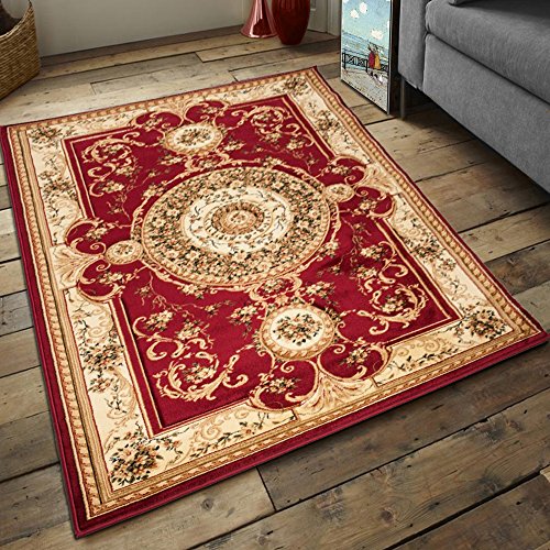 Carpeto Teppich Klassisch Orientalisch Muster Kreis 3D-Effekt Konturenschnitt Meliert in Rot, Sehr Dicht Gewebt, ÖKO TEX (250 x 350 cm) von Carpeto