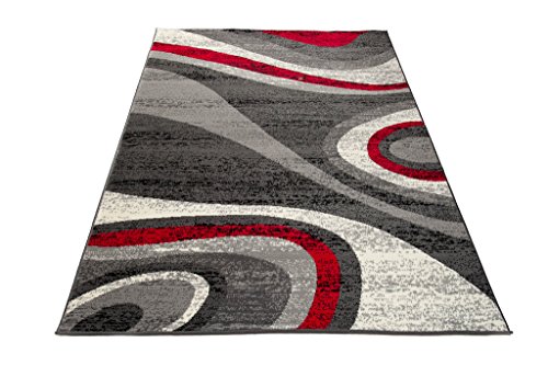 Carpeto Teppich Modern Designer Wellen Muster Meliert In Grau, Rot - ÖKO TEX (220 x 300 cm) von Carpeto